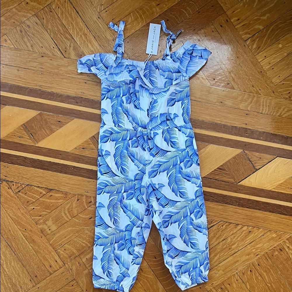 Janie and Jack Blue Leaf Print Romper